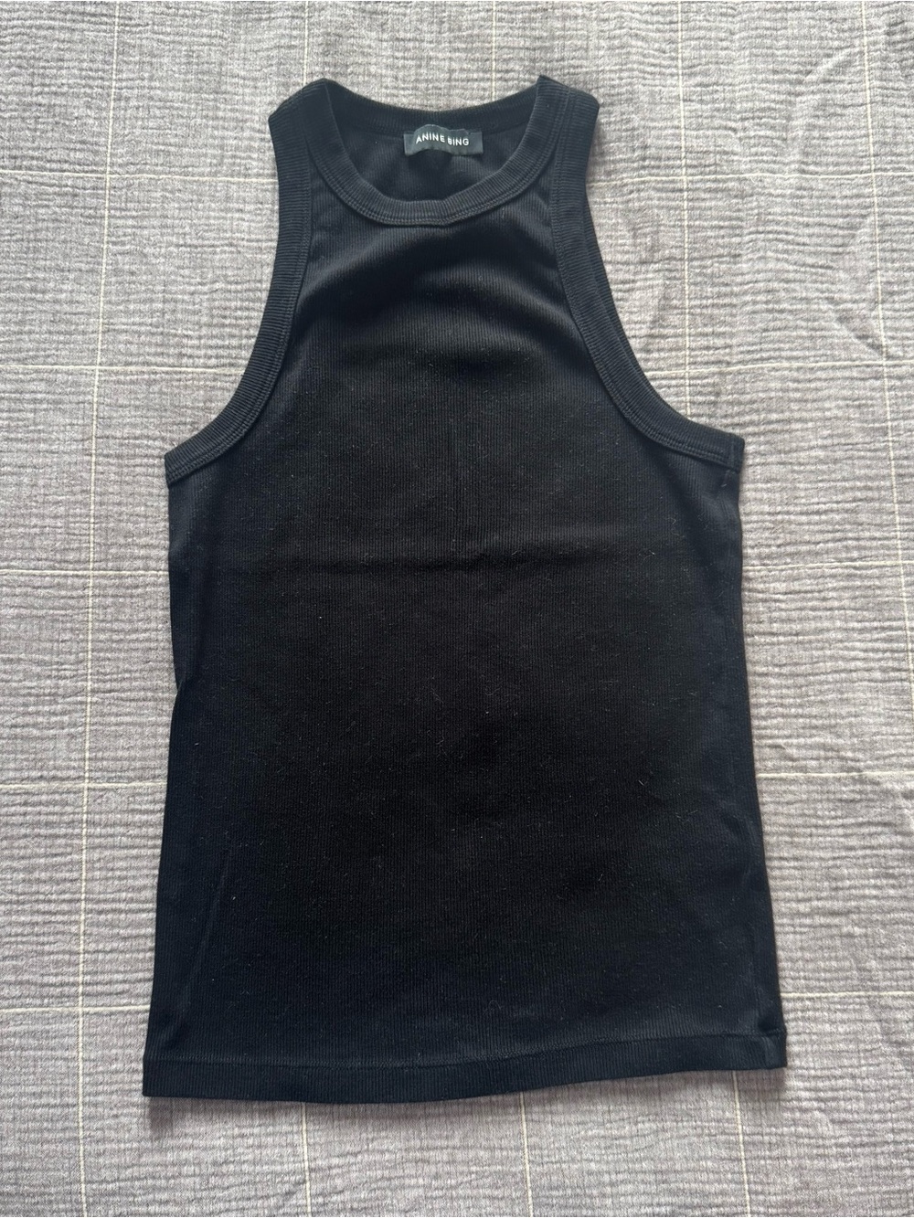 Anine Bing Black Ribbed Tank Top
